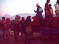 Mt. Mayon and port workers at San Jose Port